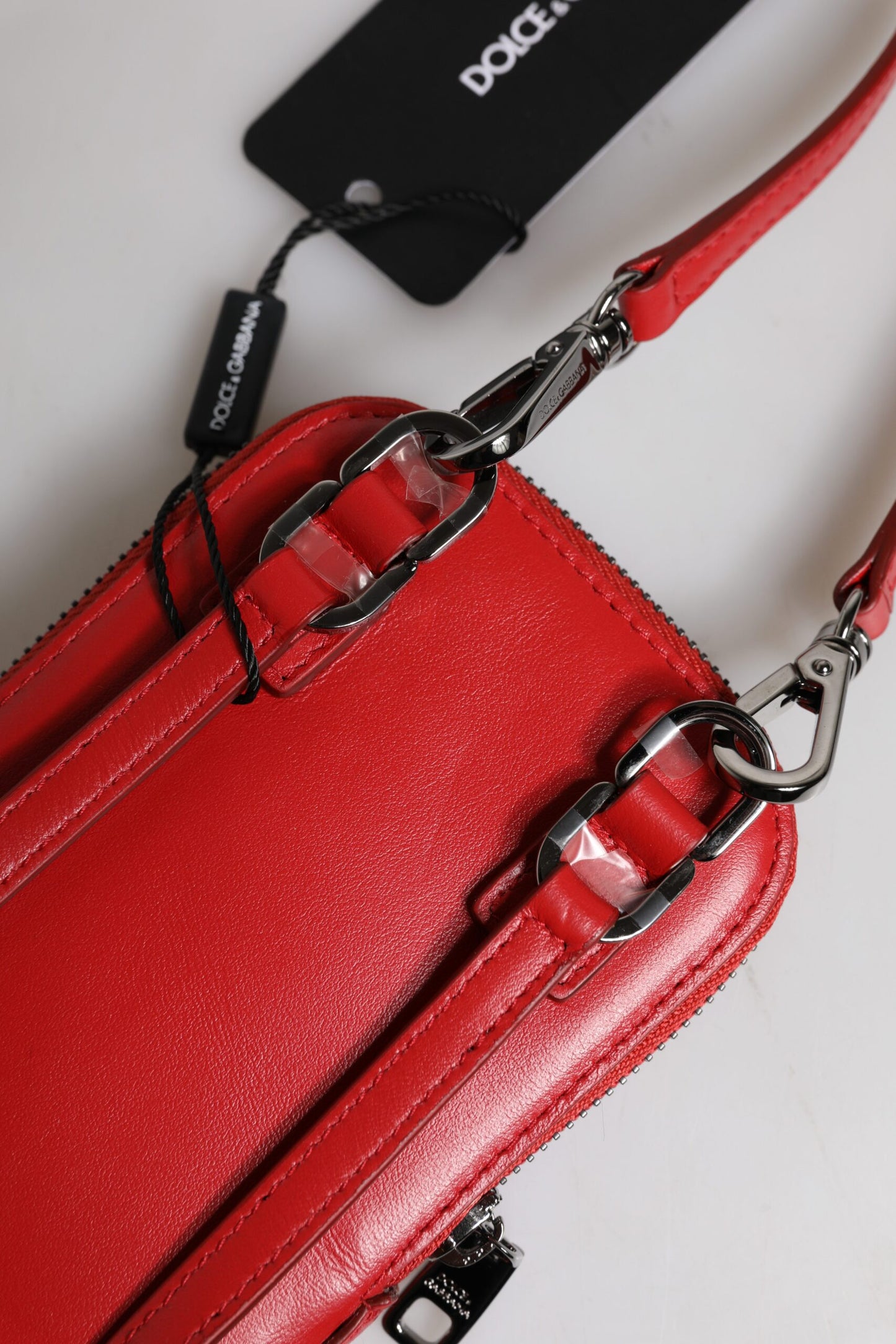 Red Leather Purse Phone Sling Crossbody Neck Strap Bag-Dolce & Gabbana-LabelTerrace.com