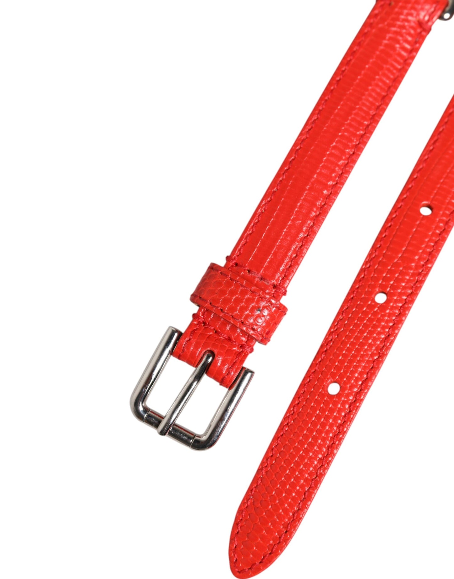 Red Leather Silver Chain Floral Cintura Belt-Dolce & Gabbana-LabelTerrace.com