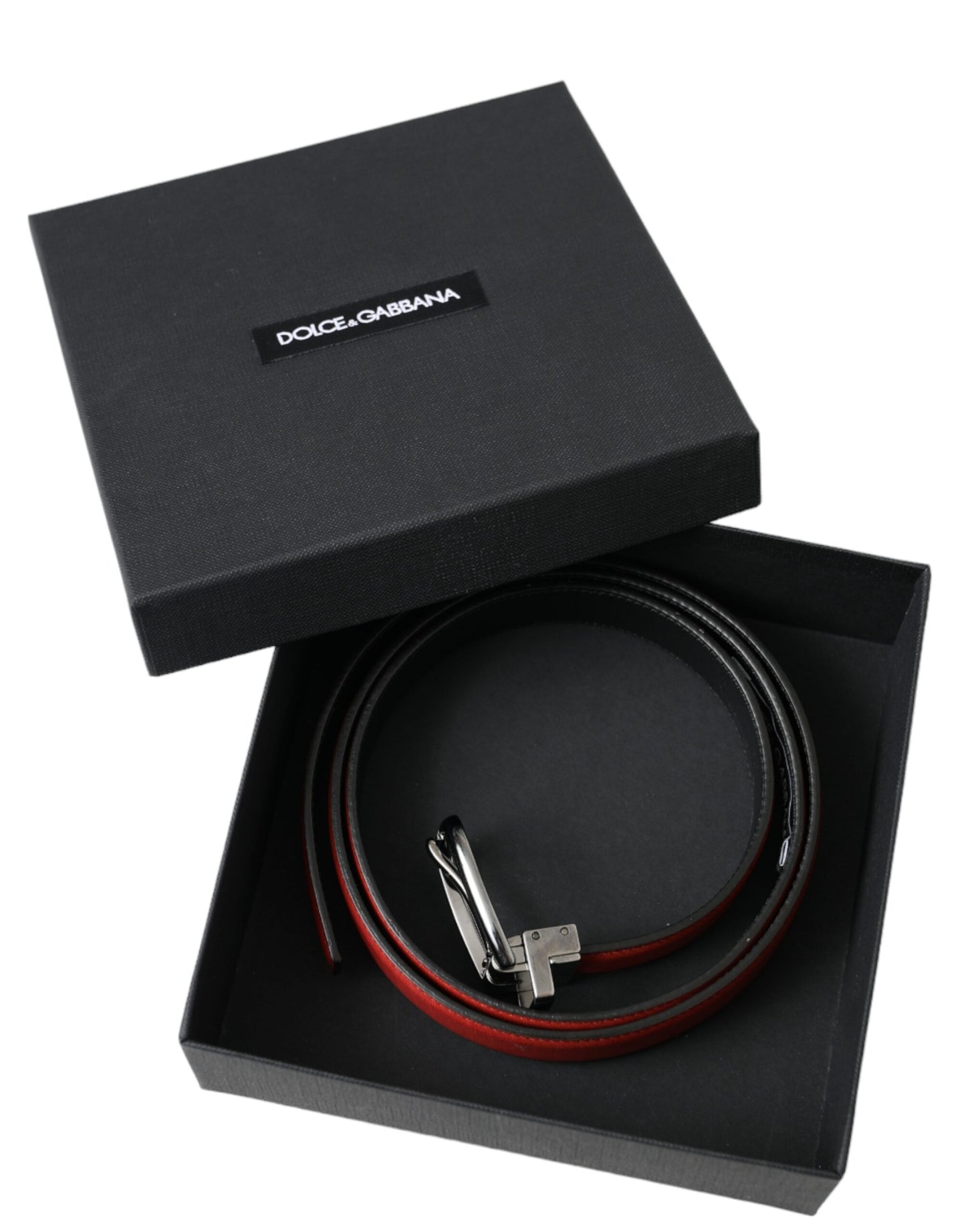 Red Leather Silver Metal Buckle Belt Men-Dolce & Gabbana-LabelTerrace.com