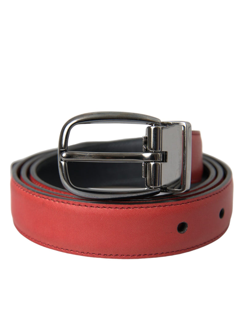 Red Leather Silver Metal Buckle Belt Men-Dolce & Gabbana-LabelTerrace.com