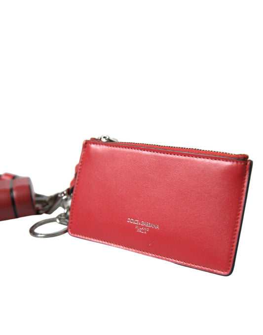 Red Leather Silver Metal Logo Strap Pouch Airpods Case-Dolce & Gabbana-LabelTerrace.com
