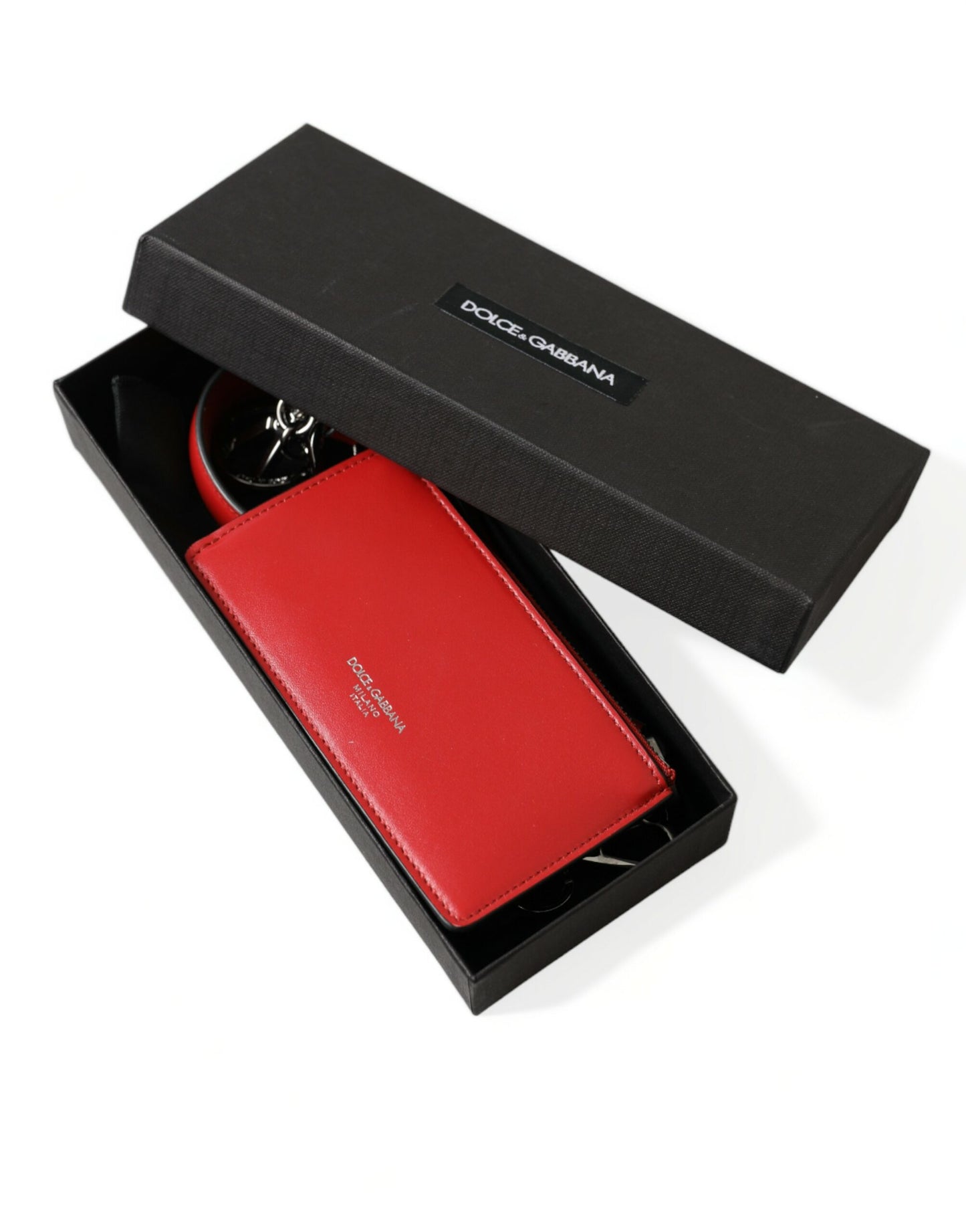 Red Leather Silver Metal Logo Strap Pouch Airpods Case-Dolce & Gabbana-LabelTerrace.com