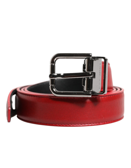 Red Leather Silver Tone Metal Buckle Belt-Dolce & Gabbana-LabelTerrace.com