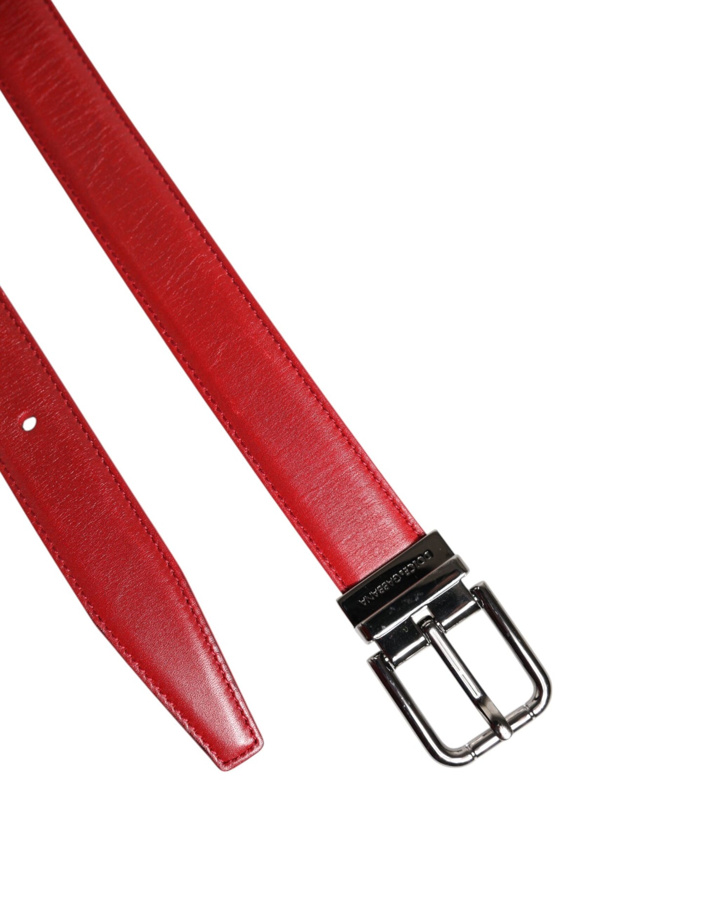 Red Leather Silver Tone Metal Buckle Belt-Dolce & Gabbana-LabelTerrace.com