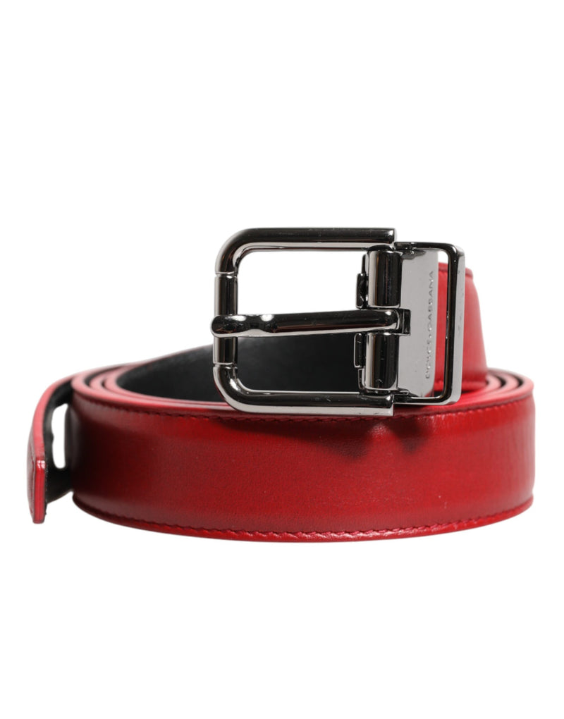 Red Leather Silver Tone Metal Buckle Belt-Dolce & Gabbana-LabelTerrace.com