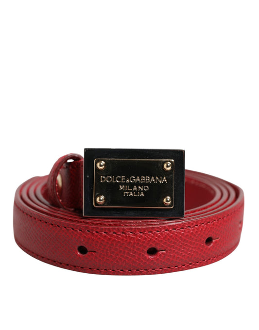 Red Leather Square Metal Buckle Cintura Belt-Dolce & Gabbana-LabelTerrace.com