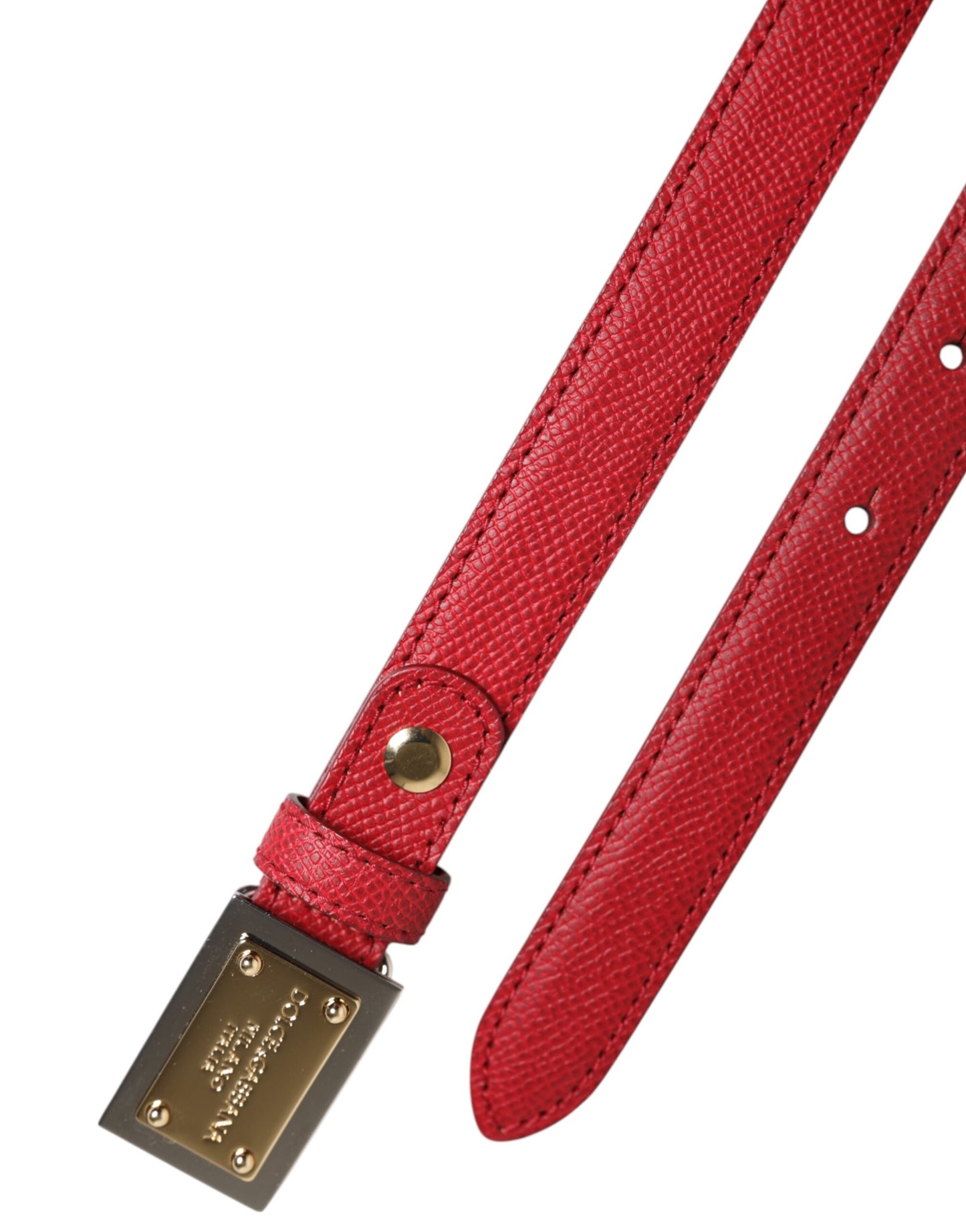 Red Leather Square Metal Buckle Cintura Belt-Dolce & Gabbana-LabelTerrace.com