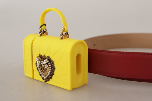 Red Leather Yellow DEVOTION Heart Bag Buckle Belt-Dolce & Gabbana-LabelTerrace.com
