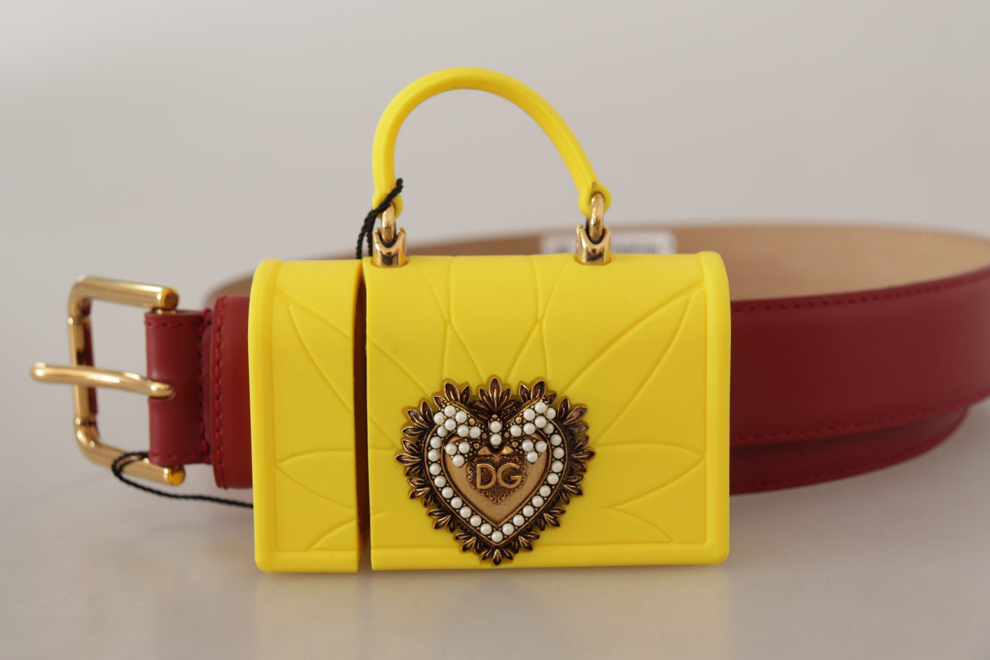 Red Leather Yellow DEVOTION Heart Bag Buckle Belt-Dolce & Gabbana-LabelTerrace.com