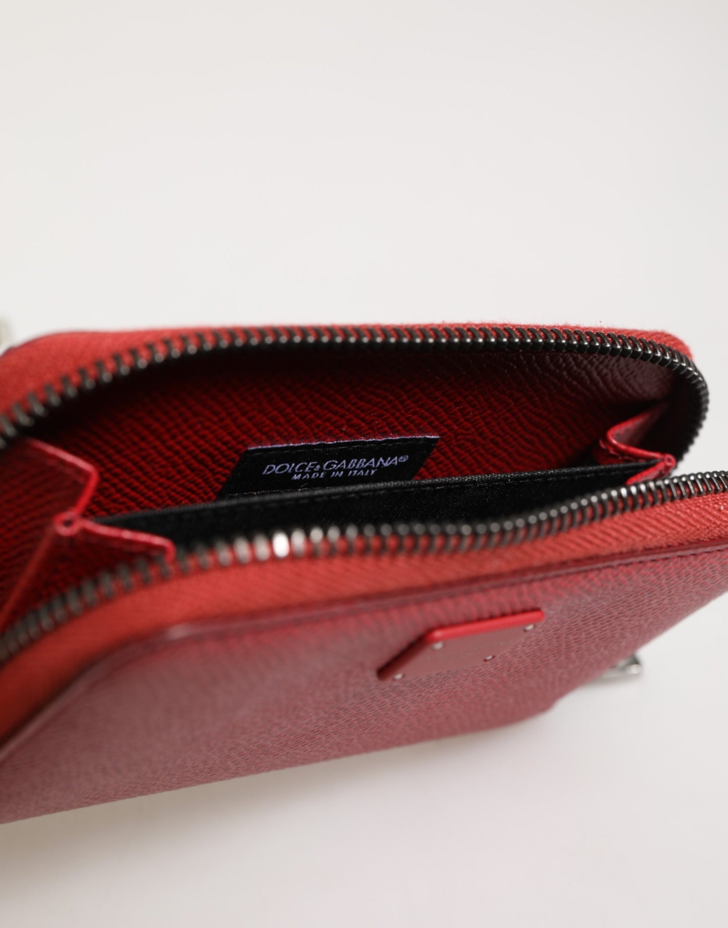 Red Leather Zip Around Logo Plaque Men Coin Purse Wallet-Dolce & Gabbana-LabelTerrace.com