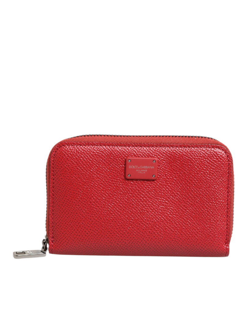 Red Leather Zip Around Logo Plaque Men Coin Purse Wallet-Dolce & Gabbana-LabelTerrace.com