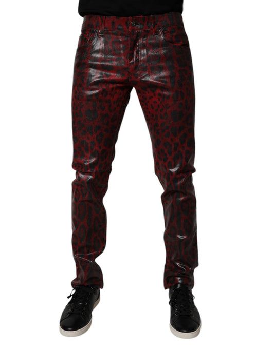 Red Leopard Cotton Skinny Men Denim Jeans-Dolce & Gabbana-LabelTerrace.com