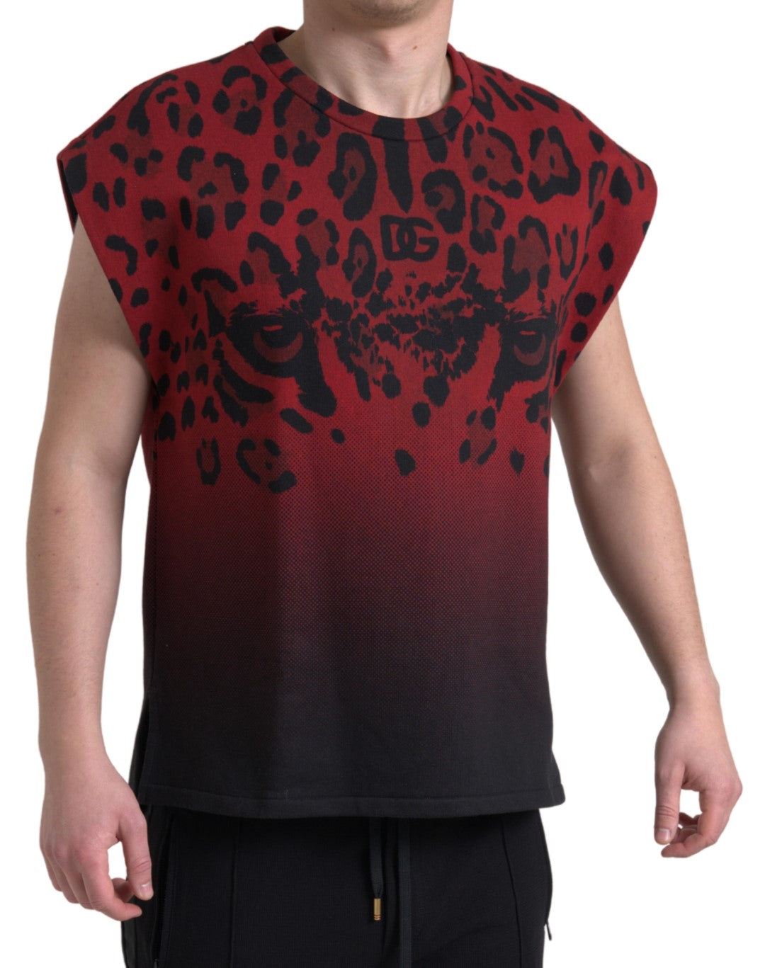 Red Leopard Cotton Sleeveless Tank T-shirt-Dolce & Gabbana-LabelTerrace.com