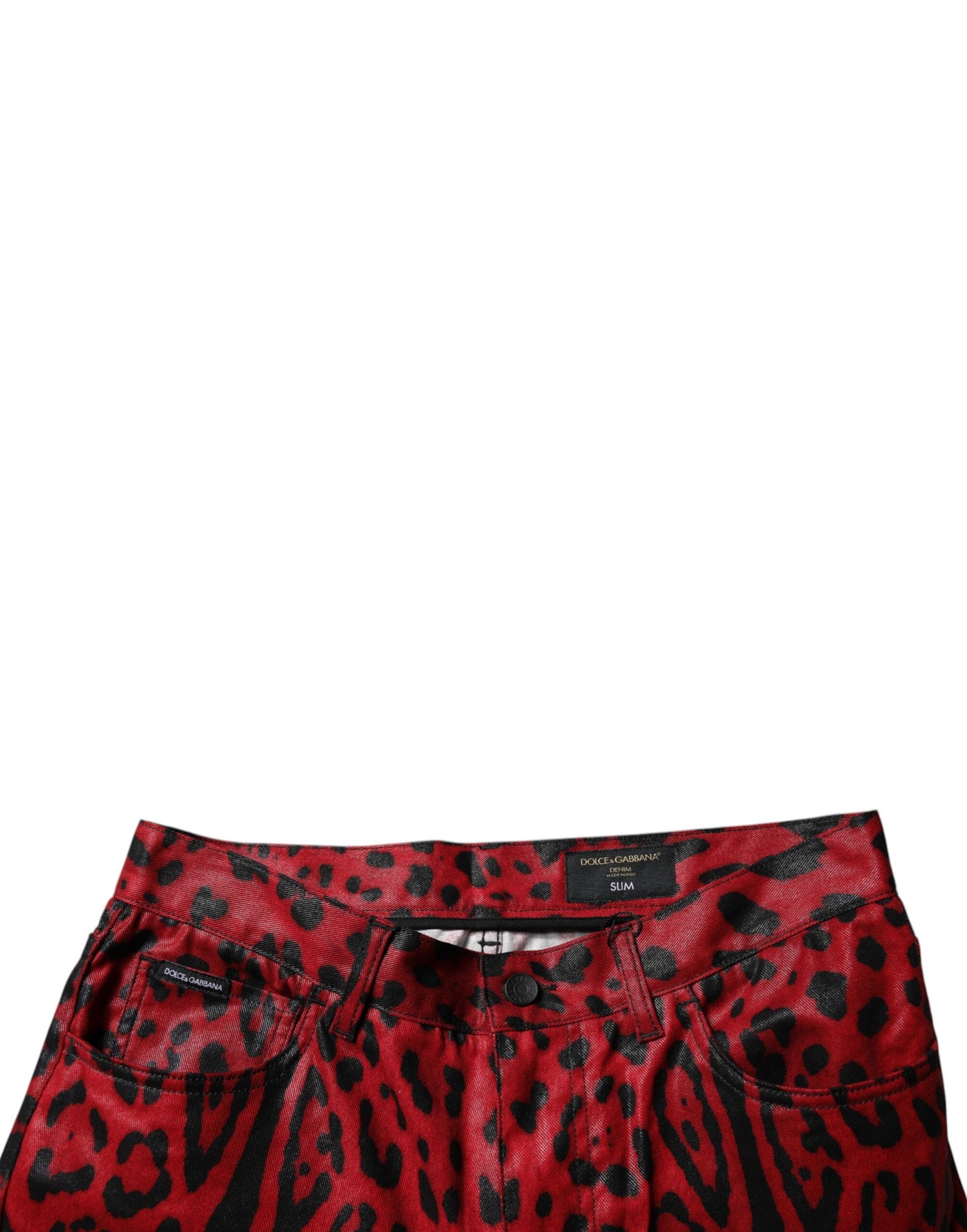 Red Leopard Cotton Slim Fit Denim Jeans-Dolce & Gabbana-LabelTerrace.com