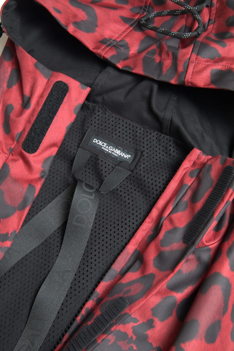 Red Leopard Hooded Rain Coat Jacket-Dolce & Gabbana-LabelTerrace.com