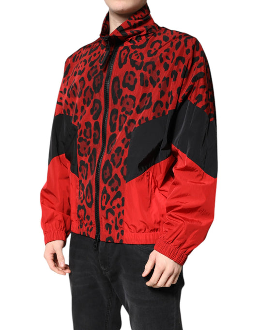 Red Leopard Nylon Bomber Full Zip Jacket-Dolce & Gabbana-LabelTerrace.com