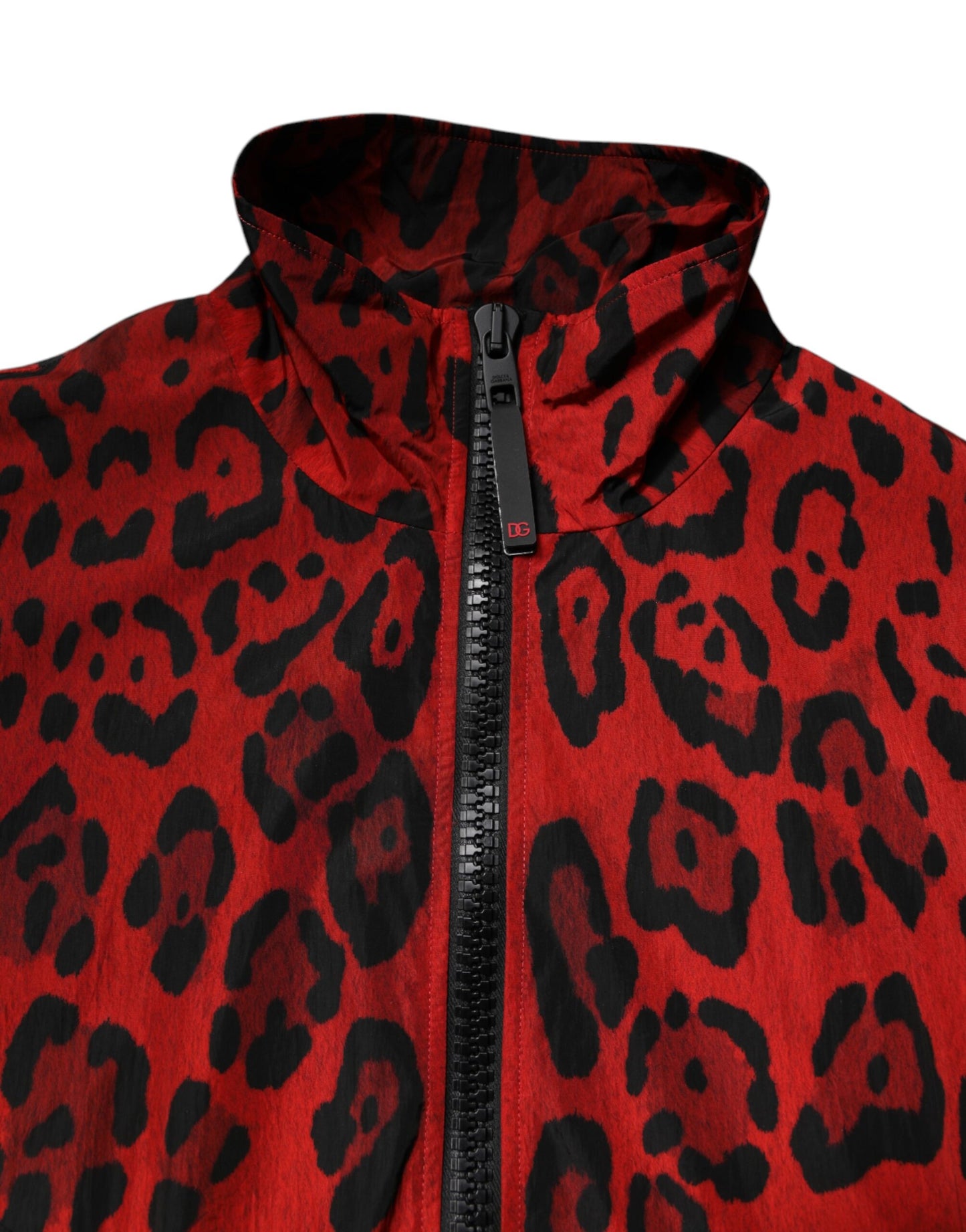 Red Leopard Nylon Bomber Full Zip Jacket-Dolce & Gabbana-LabelTerrace.com