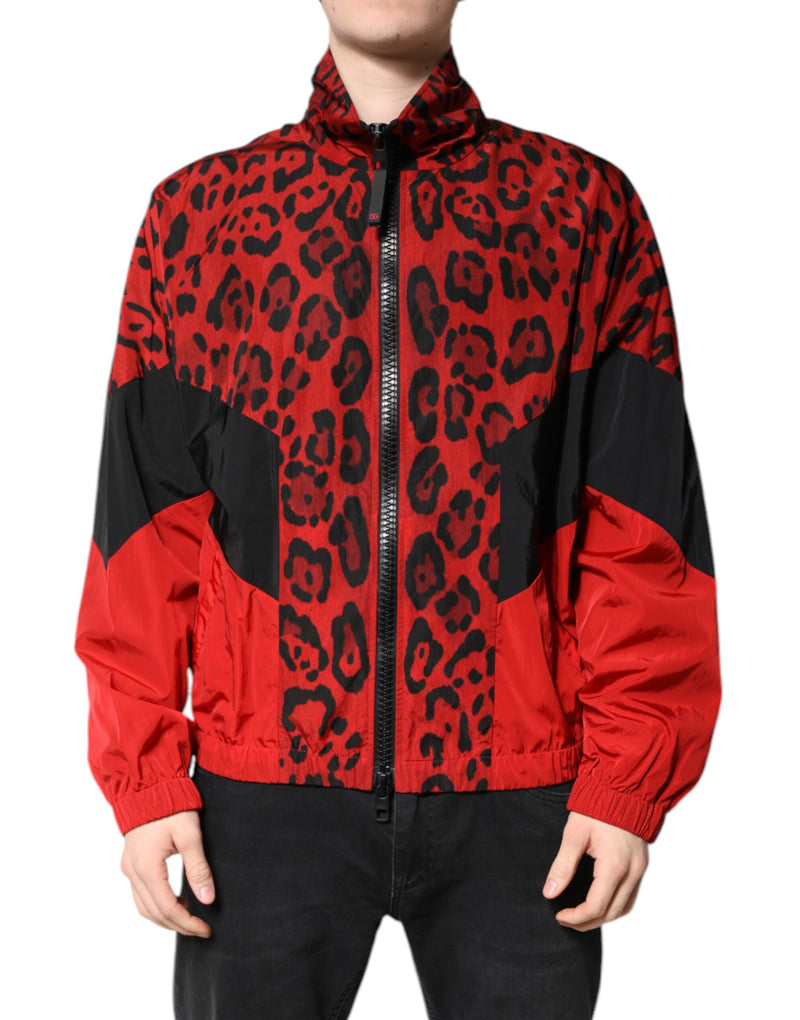 Red Leopard Nylon Bomber Full Zip Jacket-Dolce & Gabbana-LabelTerrace.com