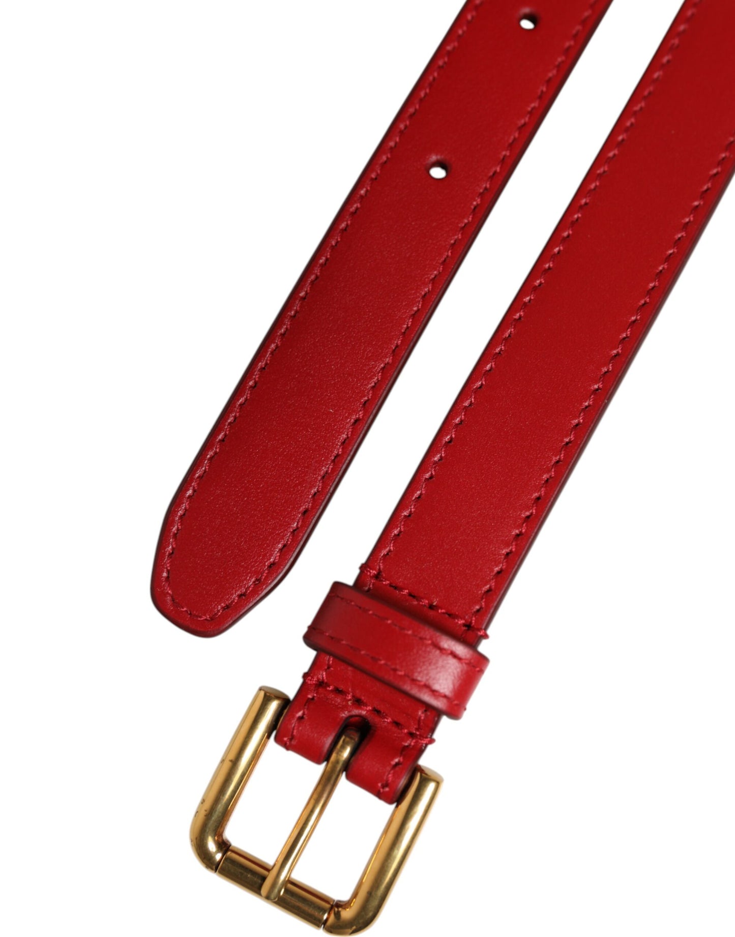 Red Logo Engraved Metal Waist Buckle Belt-Dolce & Gabbana-LabelTerrace.com