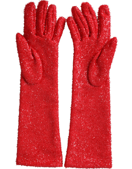 Red Lurex Fantasia Mid Arm Length Gloves-Dolce & Gabbana-LabelTerrace.com