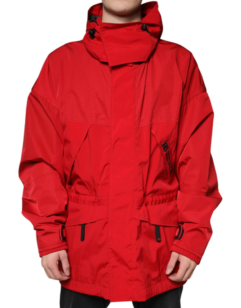 Red Nylon Hooded Men Full Zip Parka Jacket-Dolce & Gabbana-LabelTerrace.com