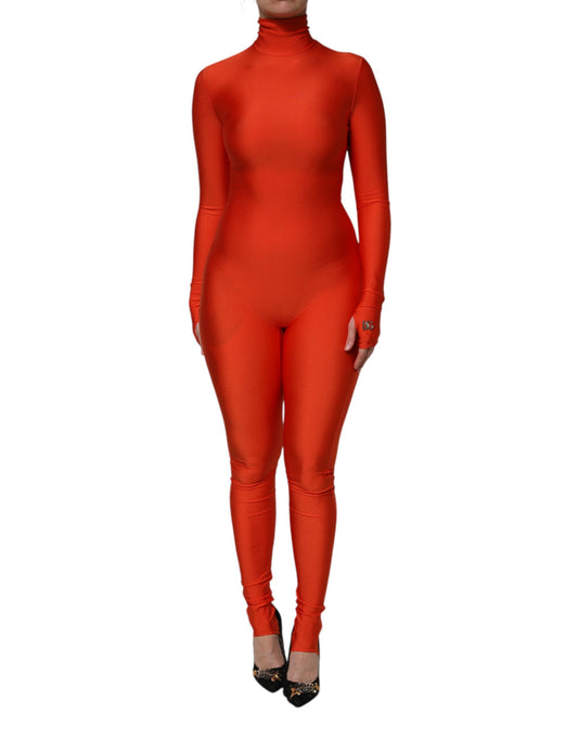 Red Nylon Turtleneck Bodycon Jumpsuit Dress-Dolce & Gabbana-LabelTerrace.com