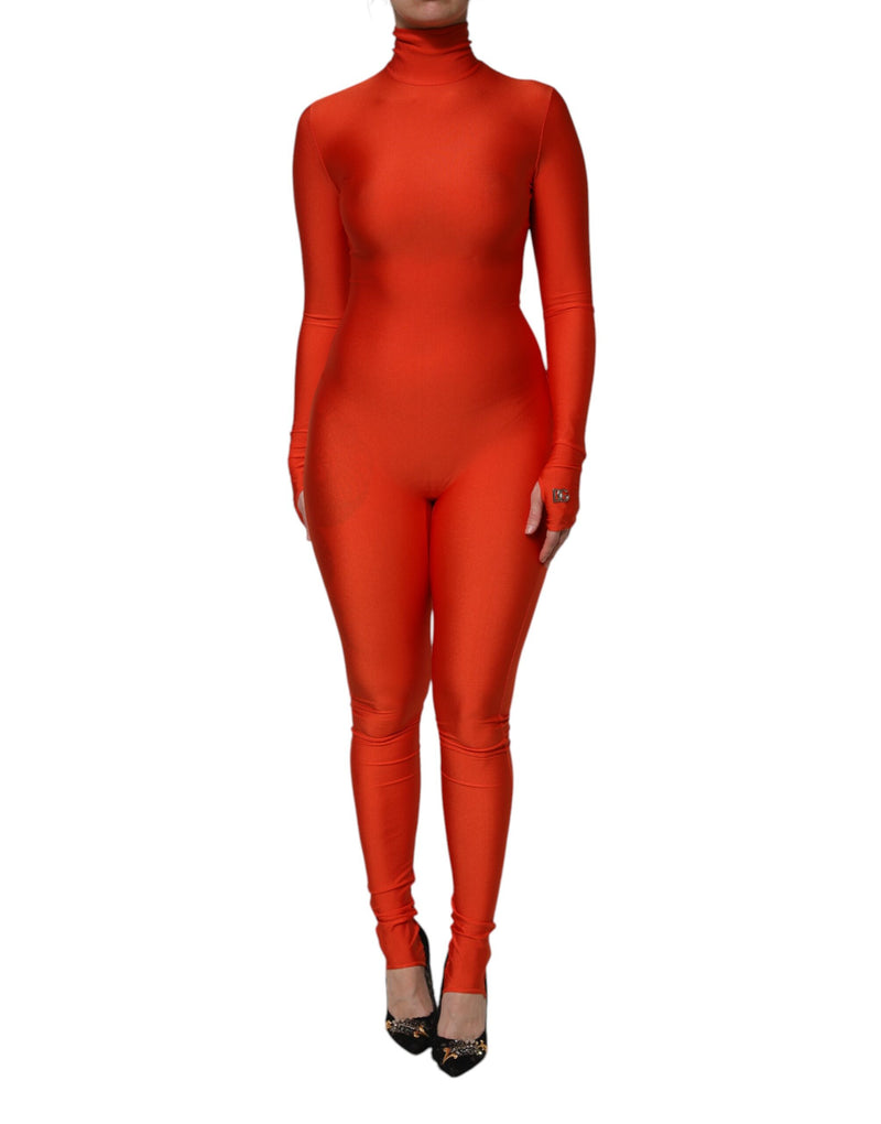 Red Nylon Turtleneck Bodycon Jumpsuit Dress-Dolce & Gabbana-LabelTerrace.com
