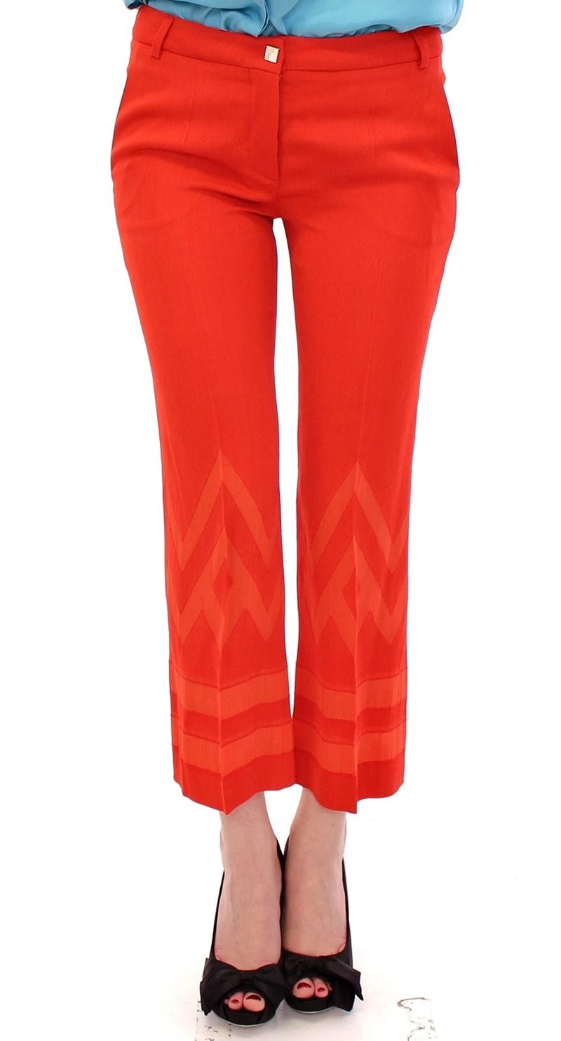 Red Pants Cropped 3/4 Short Nude Capri Pants-Versace Collection-LabelTerrace.com