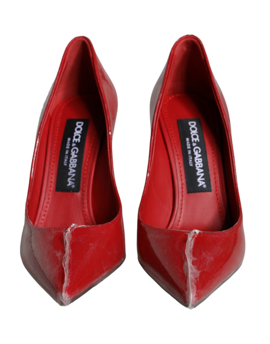 Red Patent Leather Faux Pearl Heels Pumps Shoes-Dolce & Gabbana-LabelTerrace.com