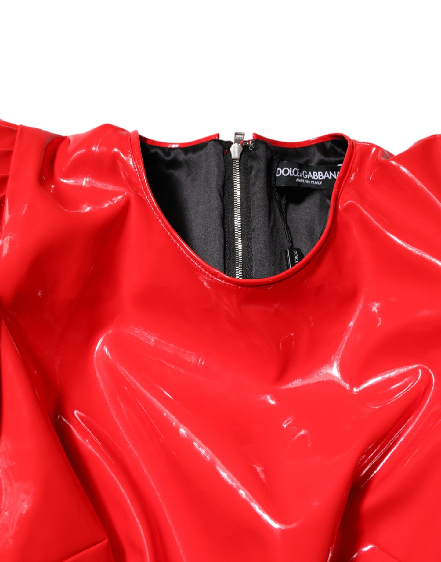 Red Patent Leather Puff Sleeves Mini Dress-Dolce & Gabbana-LabelTerrace.com