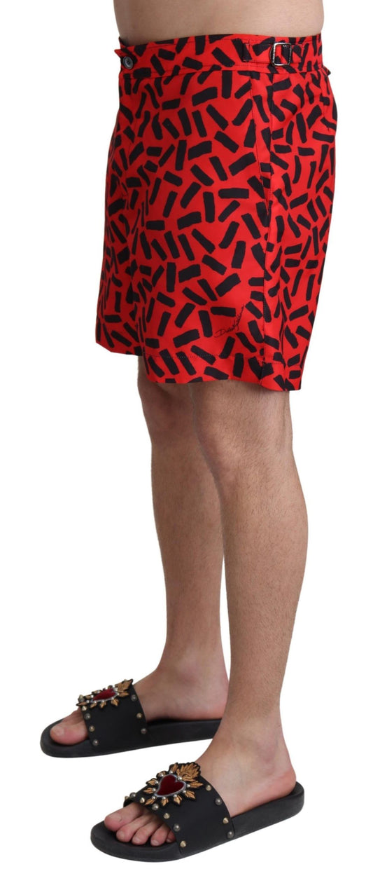 Red Patterned Beachwear Shorts Swimwear-Dolce & Gabbana-LabelTerrace.com
