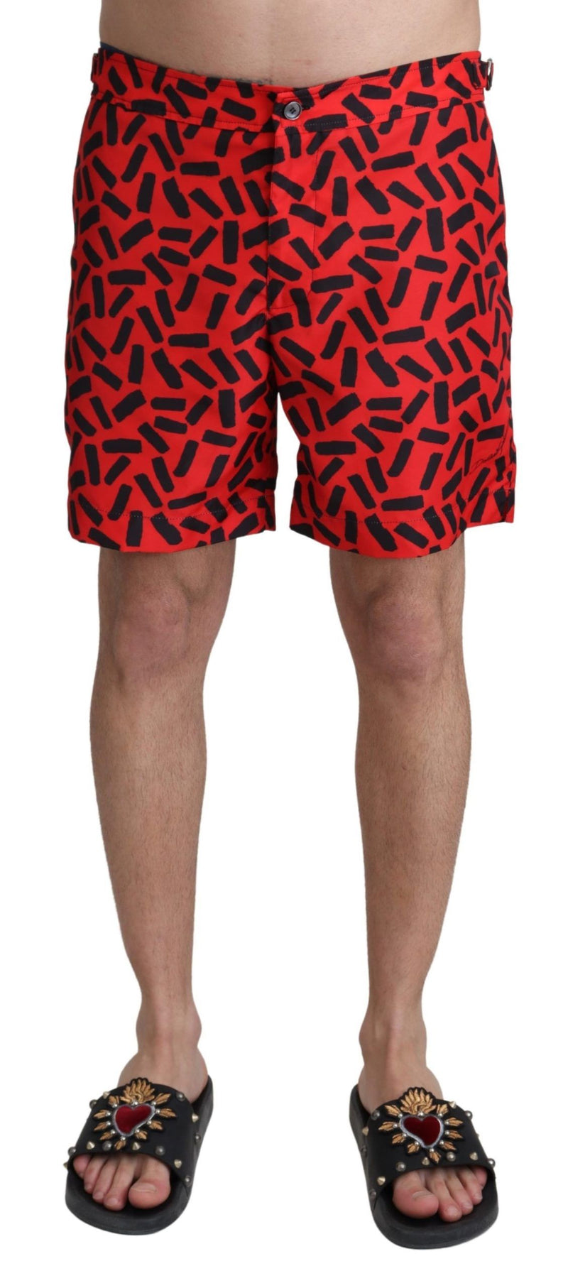 Red Patterned Beachwear Shorts Swimwear-Dolce & Gabbana-LabelTerrace.com