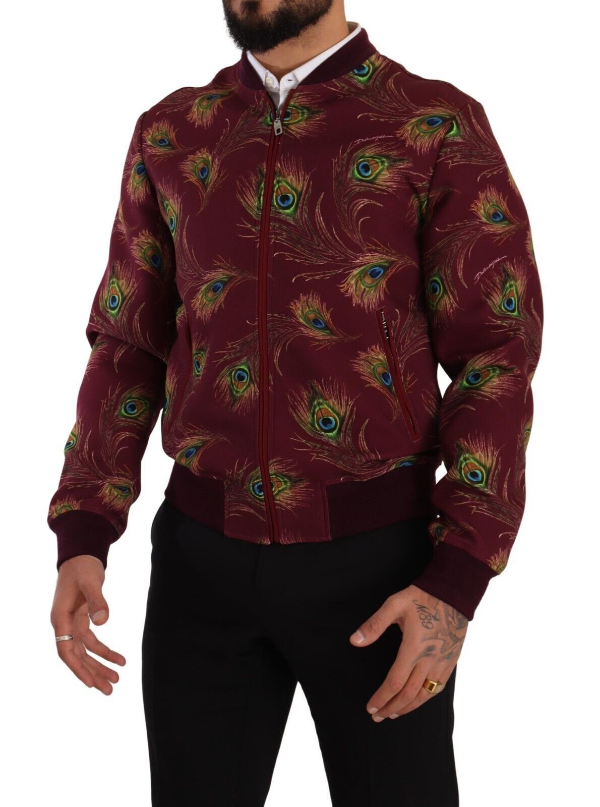 Red Peacock Polyester Stretch Full Zip Jacket-Dolce & Gabbana-LabelTerrace.com