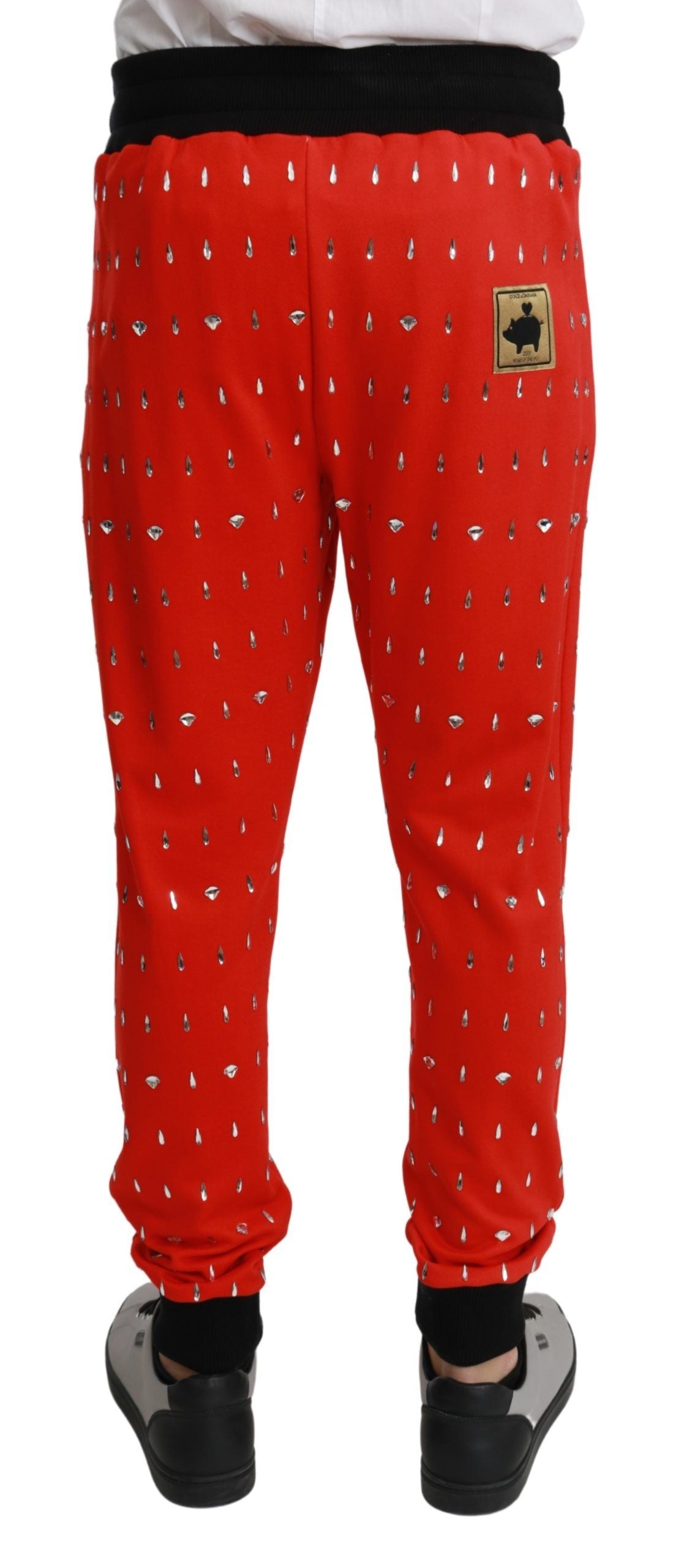 Red Piggy Bank Cotton Crystal Trousers Pants-Dolce & Gabbana-LabelTerrace.com