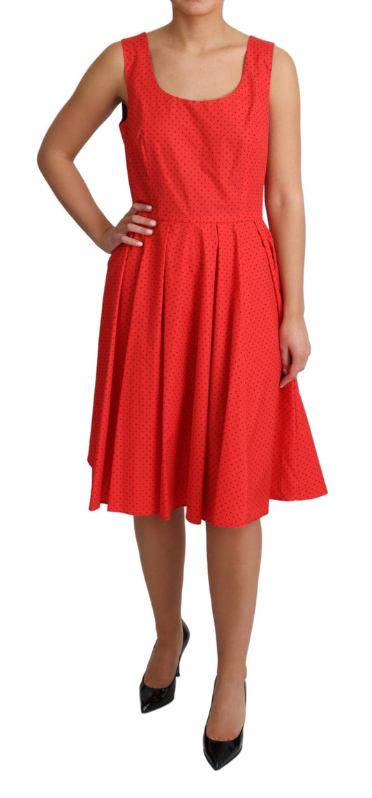 Red Polka Dotted Cotton A-Line Dress-Dolce & Gabbana-LabelTerrace.com