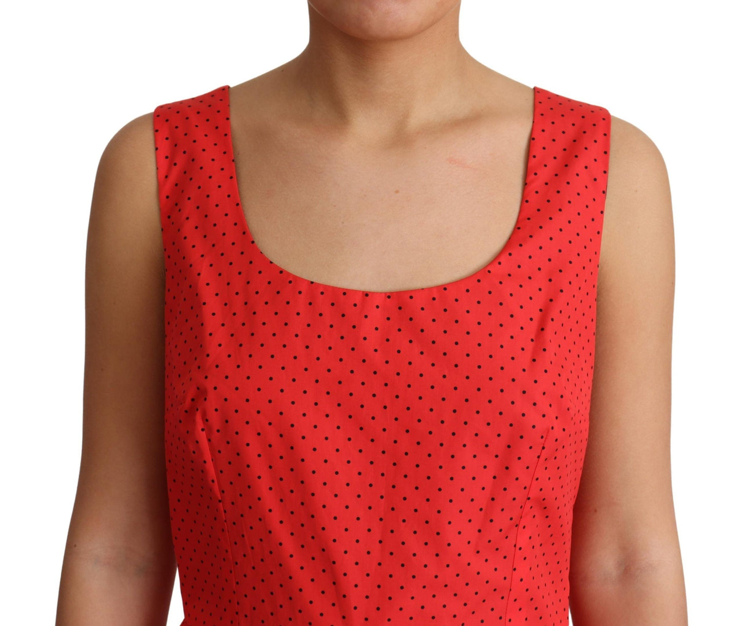 Red Polka Dotted Cotton A-Line Dress-Dolce & Gabbana-LabelTerrace.com