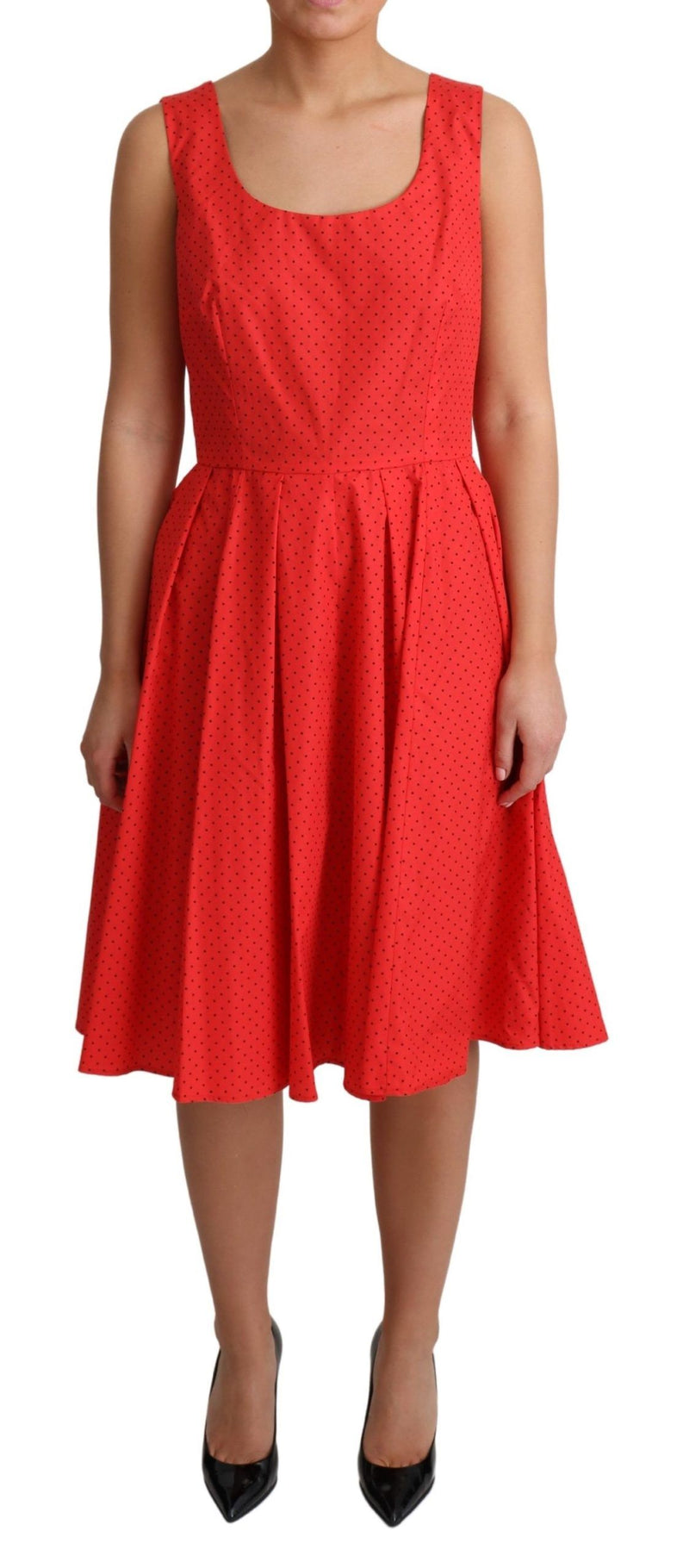 Red Polka Dotted Cotton A-Line Dress-Dolce & Gabbana-LabelTerrace.com
