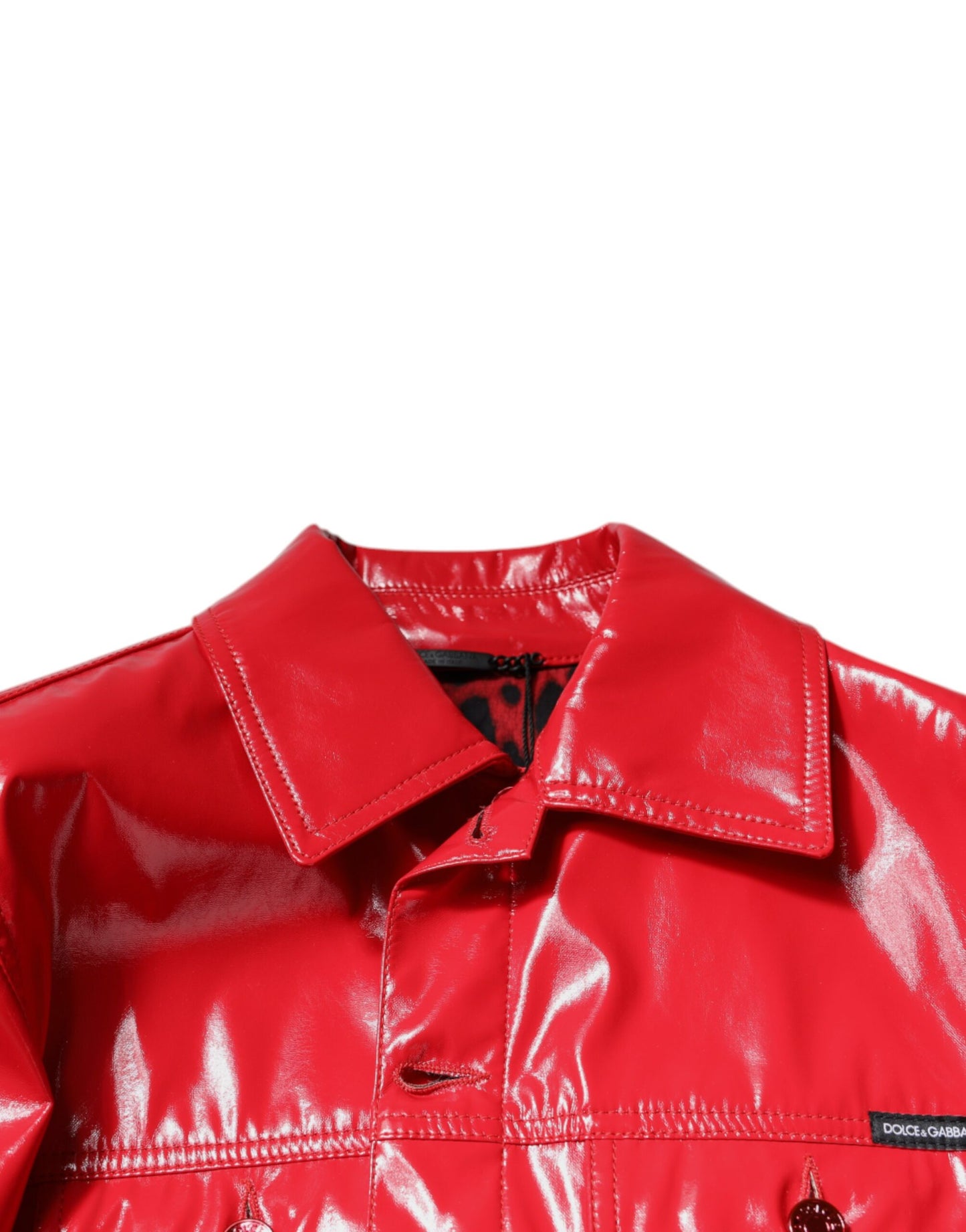 Red Polyester Button Down Collared Jacket-Dolce & Gabbana-LabelTerrace.com