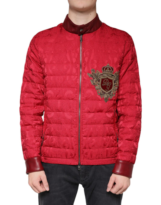 Red Quilted Bomber Gold Crown Logo Jacket-Dolce & Gabbana-LabelTerrace.com