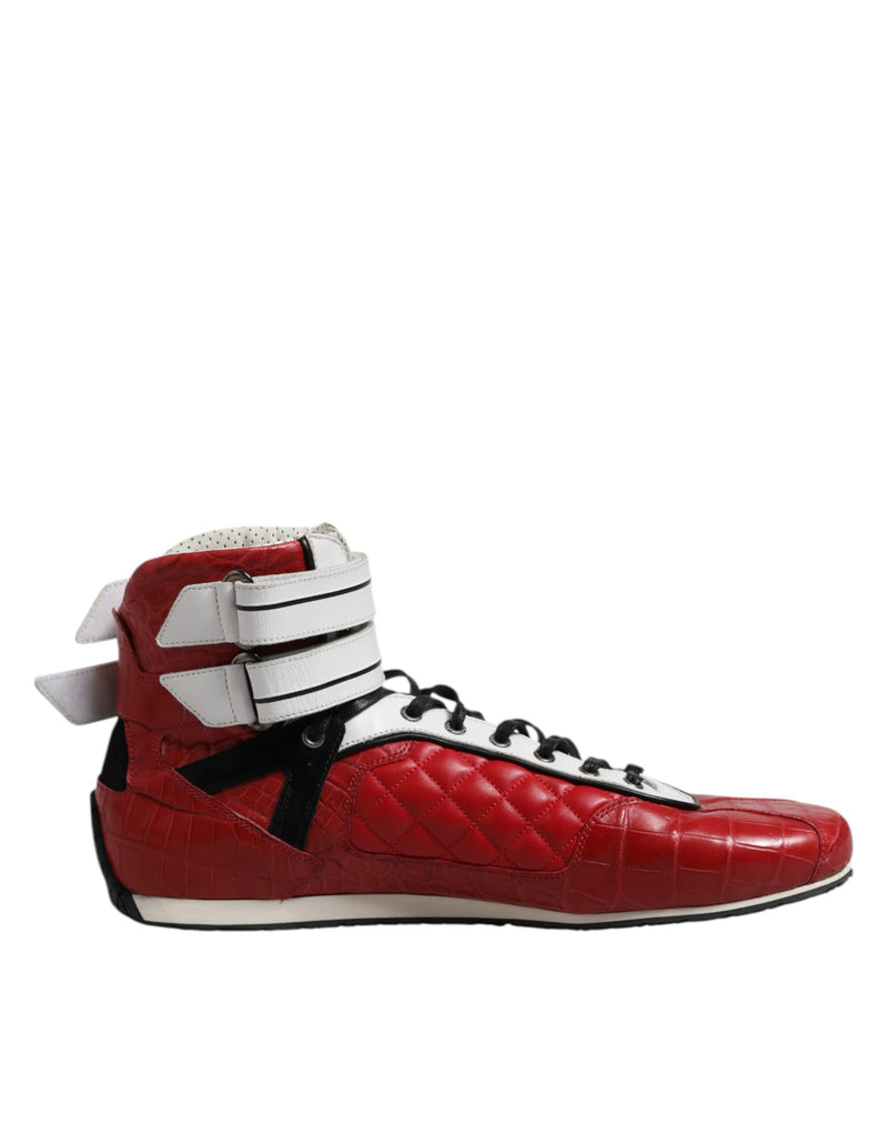 Red Quilted Leather Lace Up Sneakers Shoes-Dolce & Gabbana-LabelTerrace.com