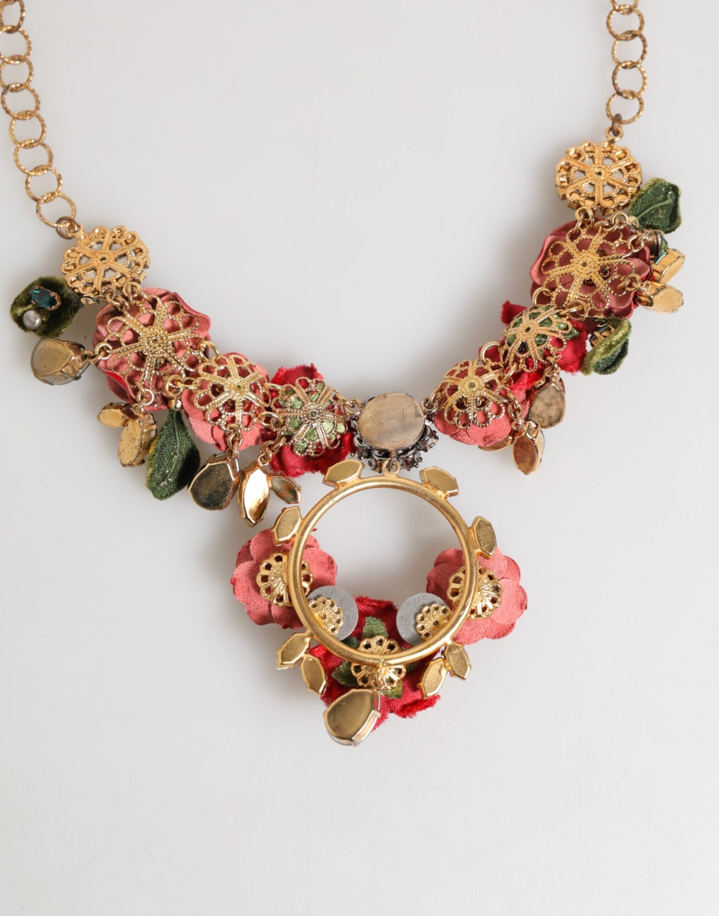 Red Rose Floral Crystal Embellished Statement Jewelry Necklace-Dolce & Gabbana-LabelTerrace.com