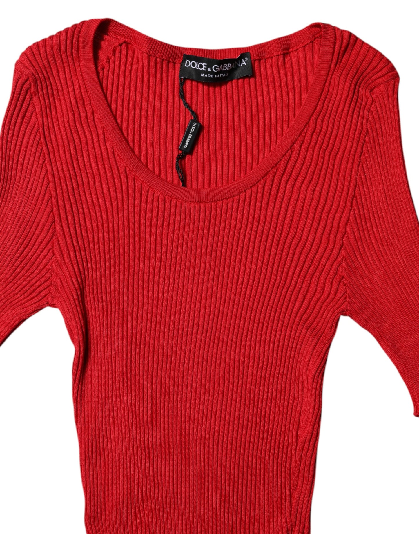 Red Round Neck Short Sleeves Pullover Top-Dolce & Gabbana-LabelTerrace.com