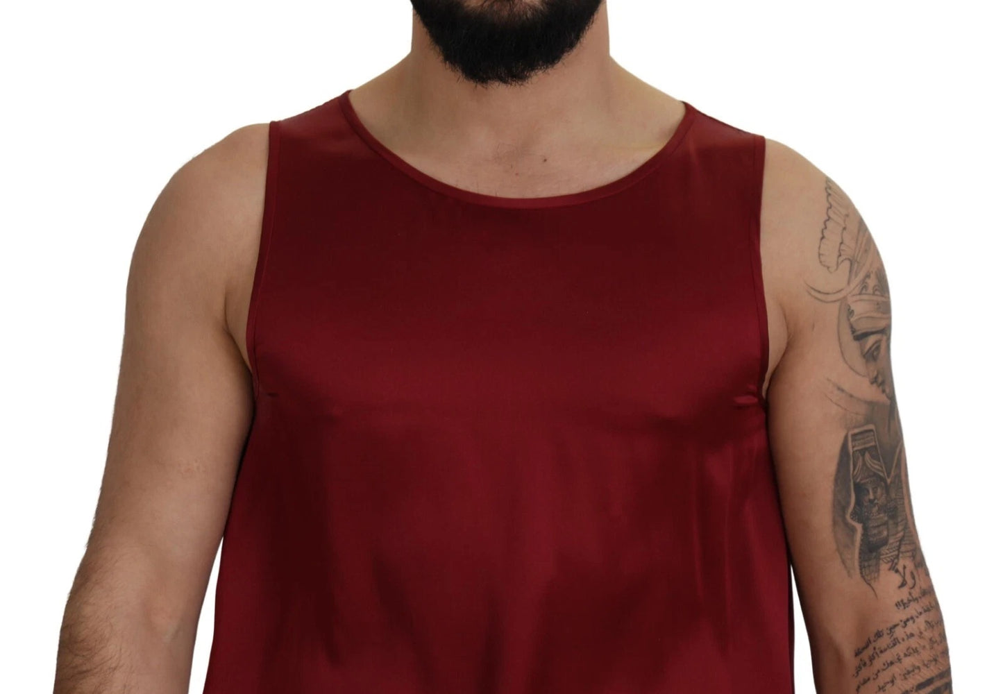 Red Round Neck Sleeveless Silk T-shirt-Dolce & Gabbana-LabelTerrace.com