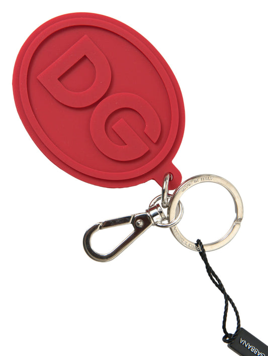 Red Rubber DG Logo Silver Brass Metal Keyring Keychain-Dolce & Gabbana-LabelTerrace.com