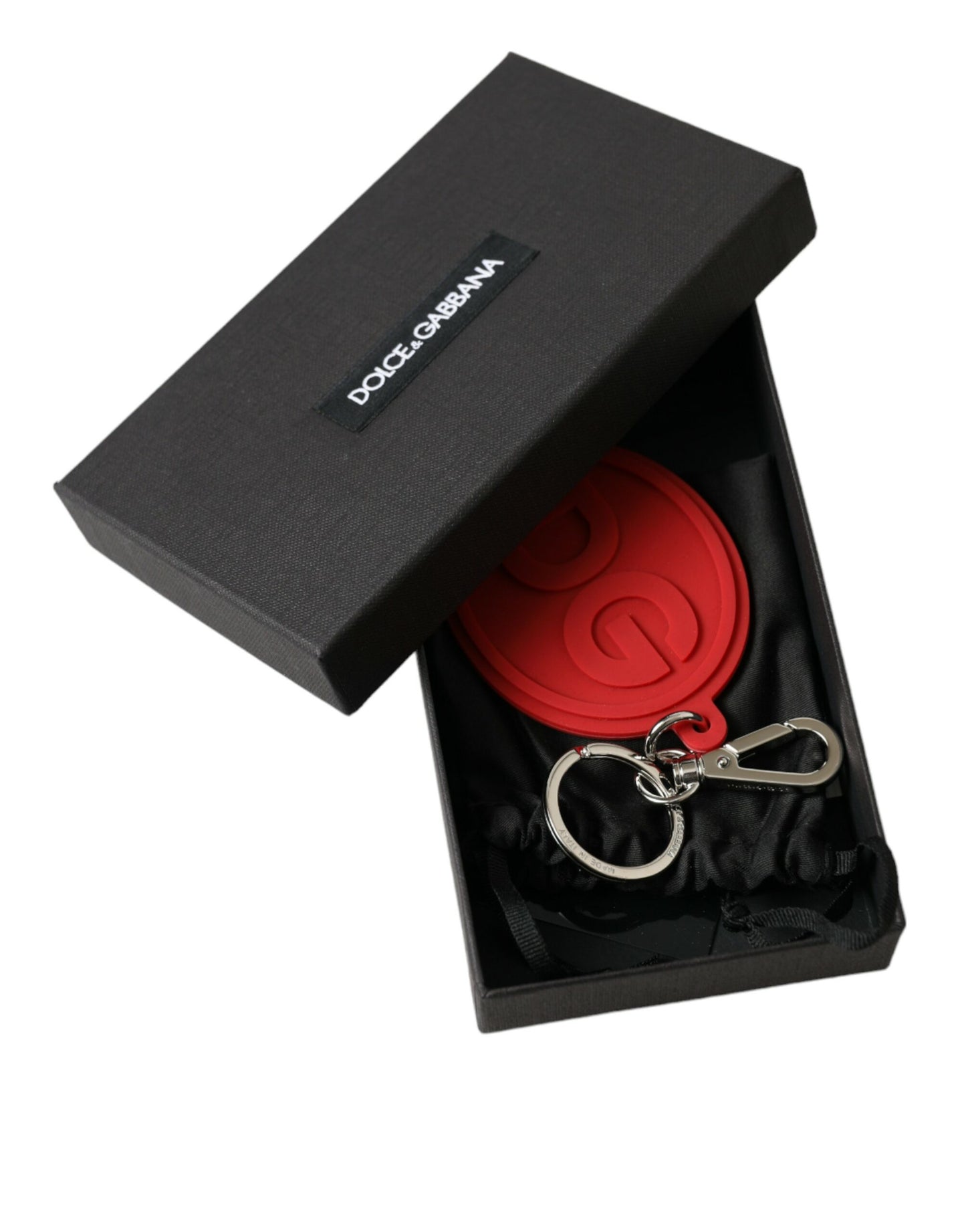 Red Rubber DG Logo Silver Brass Metal Keyring Keychain-Dolce & Gabbana-LabelTerrace.com