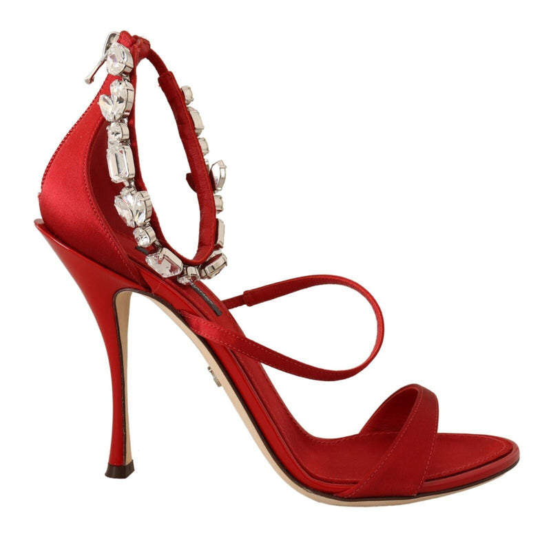 Red Satin Crystals Sandals Keira Heels Shoes-Dolce & Gabbana-LabelTerrace.com