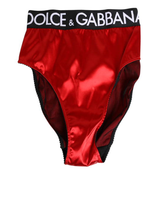 Red Satin High-Waist Briefs Logo Women Underwear-Dolce & Gabbana-LabelTerrace.com