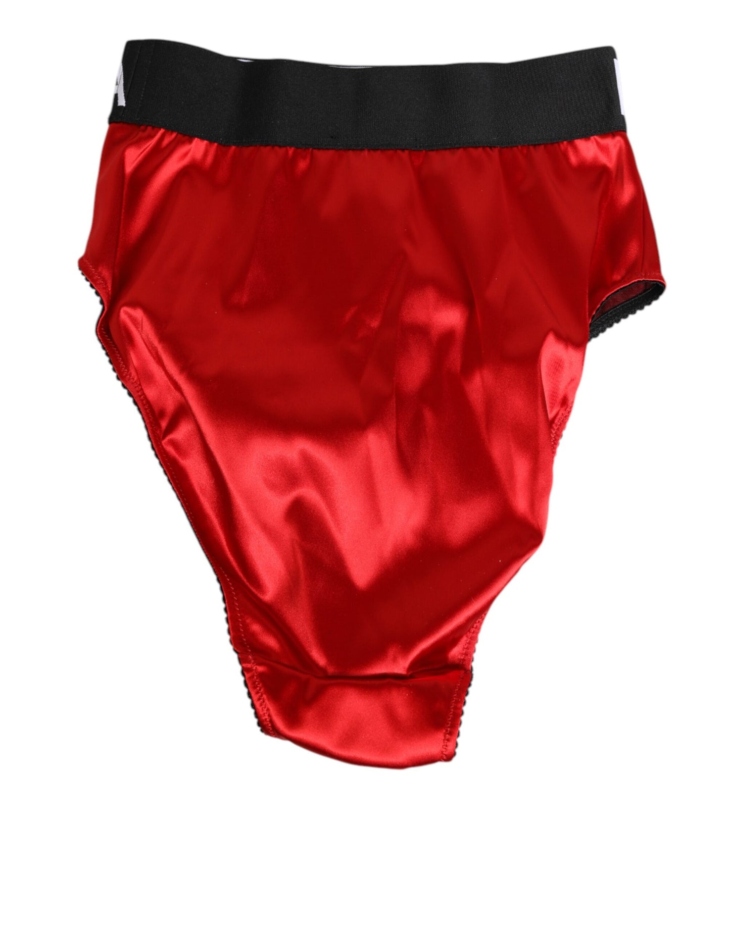 Red Satin High-Waist Briefs Logo Women Underwear-Dolce & Gabbana-LabelTerrace.com