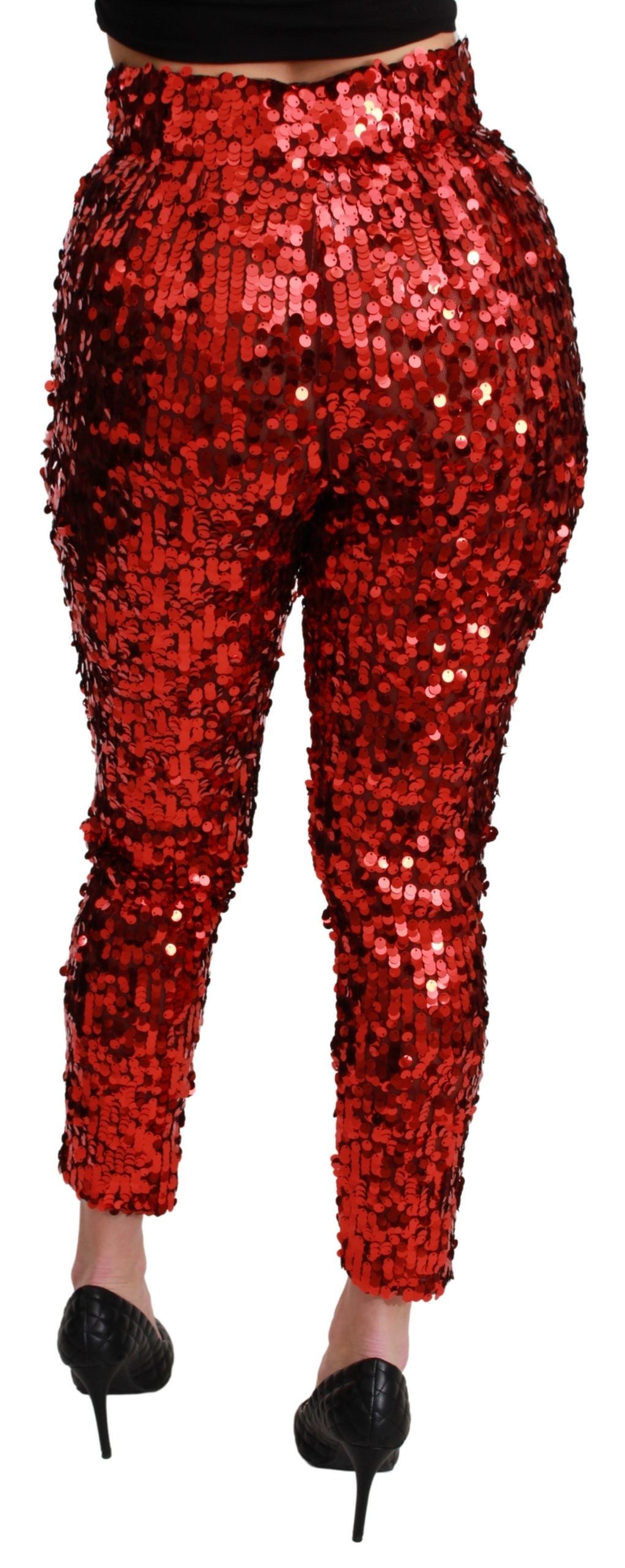 Red Sequined Cropped Trousers Pants-Dolce & Gabbana-LabelTerrace.com