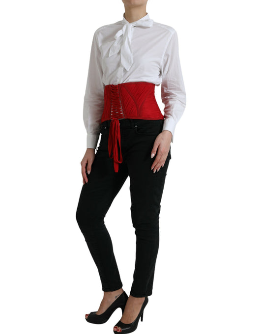Red Silk Belt Waist Lace Up Strap Corset-Dolce & Gabbana-LabelTerrace.com